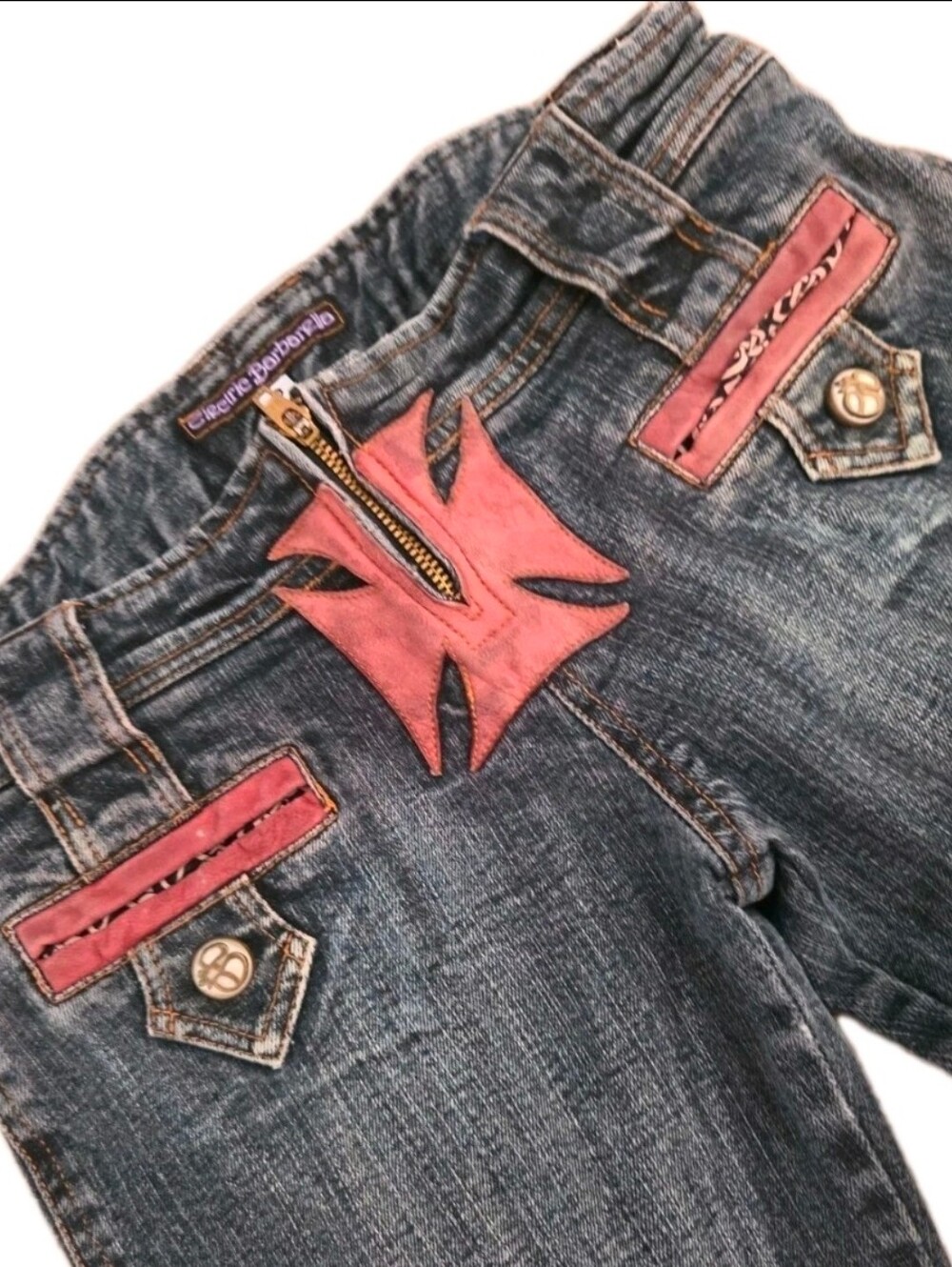 Vintage Electric Barbarella Pink Cross Low Rise Jeans Size 0